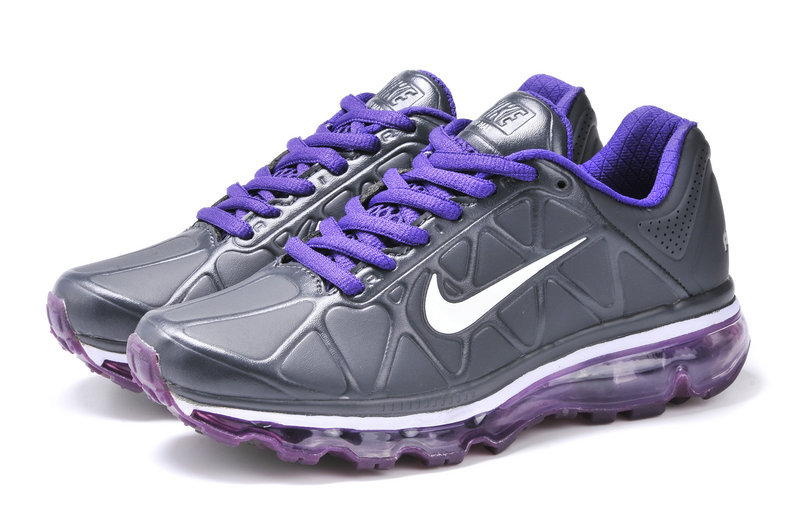 Men Nike Air Max 09 5 Leather Black Purple - Click Image to Close