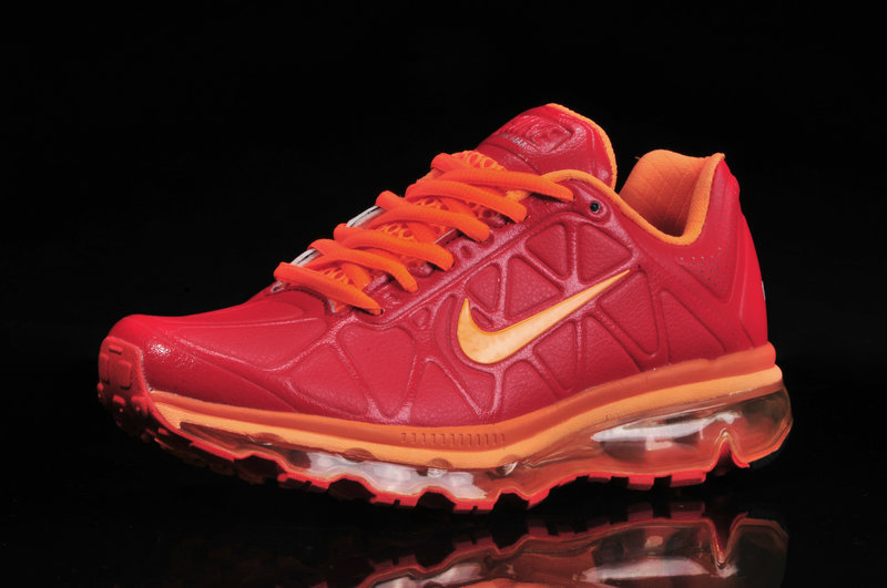 Men Nike Air Max 09 5 Leather Red Orange - Click Image to Close
