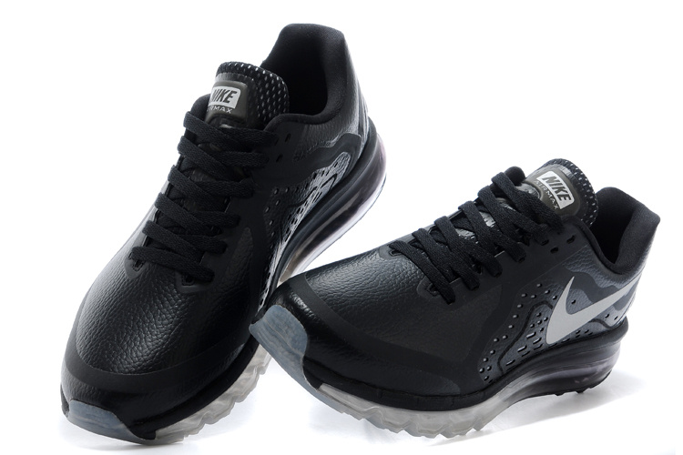 Nike Air Max 2014 Leather All Black Running Shoes - Click Image to Close