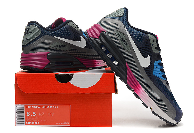 Women Nike Air Max 25 Anniversary Lunar90 C3 Black Grey Blue Shoes