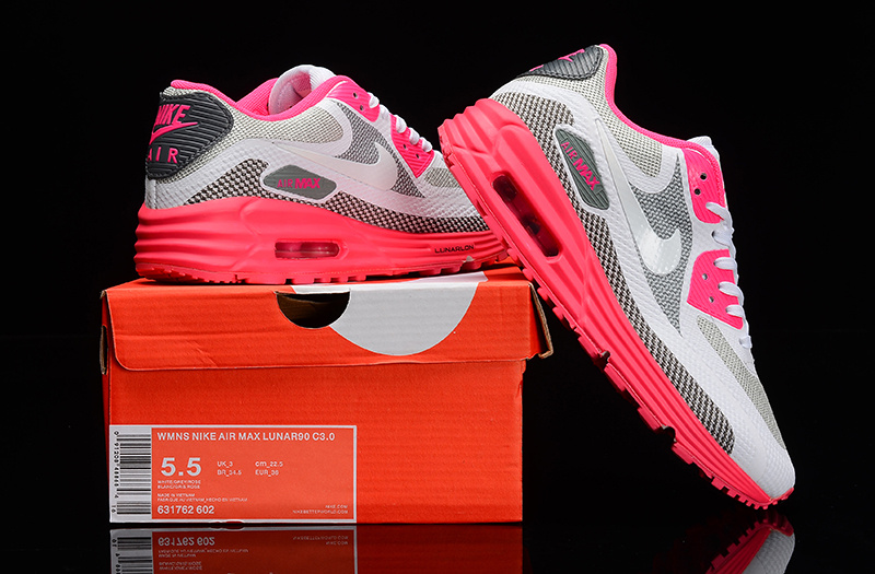 Women Nike Air Max 25 Anniversary Lunar90 C3 Silver Grey Pink Shoes - Click Image to Close