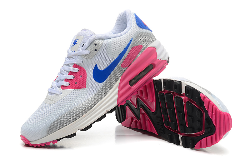 Women Nike Air Max 25 Anniversary Lunar90 C3 White Grey Pink Blue Shoes - Click Image to Close