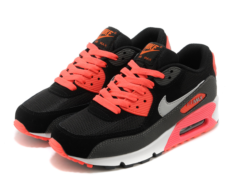 Nike Air Max 90 Black Orang Red Women Shoes - Click Image to Close