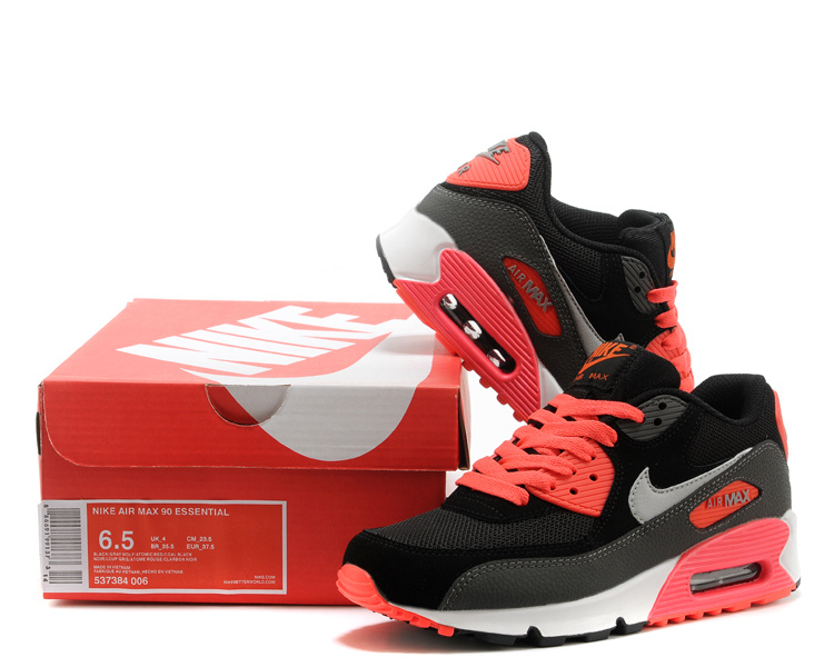 Nike Air Max 90 Black Orang Red Women Shoes - Click Image to Close