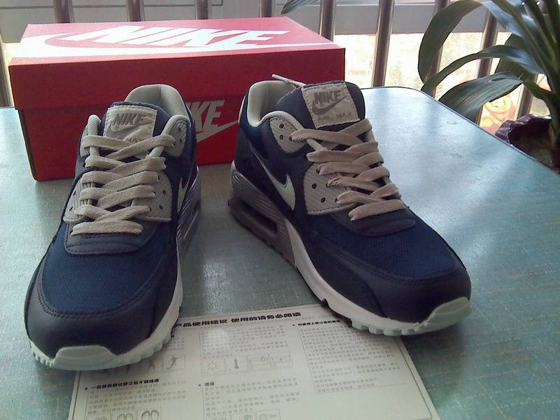 Nike Air Max 90 Dark Blue Grey White Women Shoes - Click Image to Close