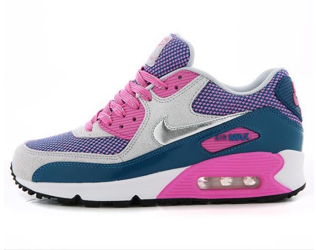 Nike Air Max 90 Grey Pink Blue Silver For Women