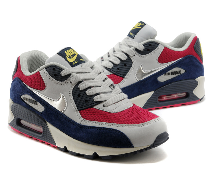 Nike Air Max 90 Grey Red Blue Women Shoes