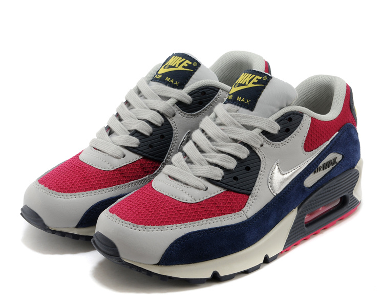 Nike Air Max 90 Grey Red Blue Women Shoes - Click Image to Close