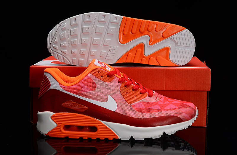 Nike Air Max 90 Hyperfuse Wine Red Orange White Shoes - Click Image to Close