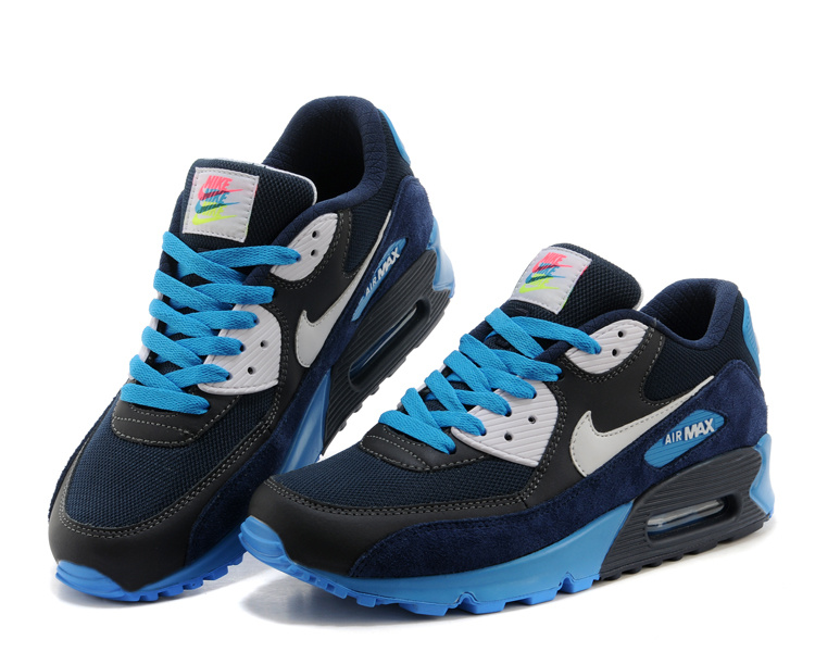 Nike Air Max 90 Men Black Dark Blue White Shoes