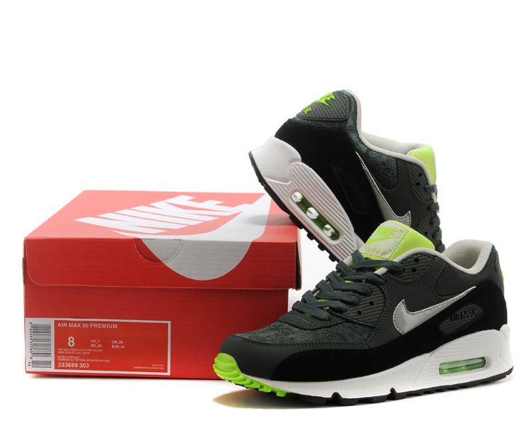 Nike Air Max 90 Men Black White Green Shoes - Click Image to Close