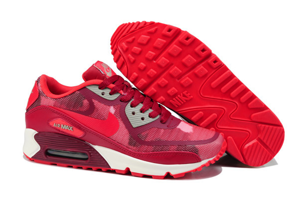 Nike Air Max 90 PREM TAPE Red White Women Shoes - Click Image to Close