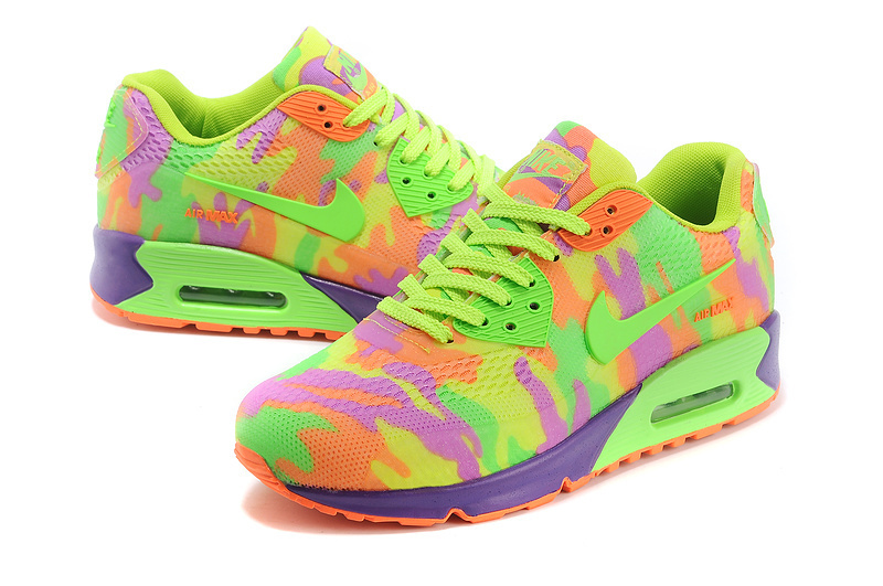 Women Nike Air Max 90 Rubber Patch 2 Camouflage Green Orange Purple Shoes