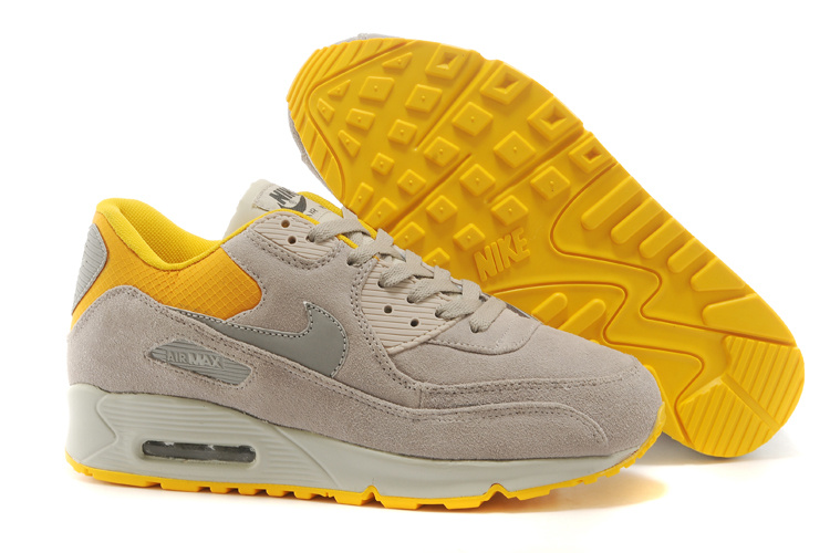 Nike Air Max 90 Suede Wool Grey Yellow Shoes - Click Image to Close