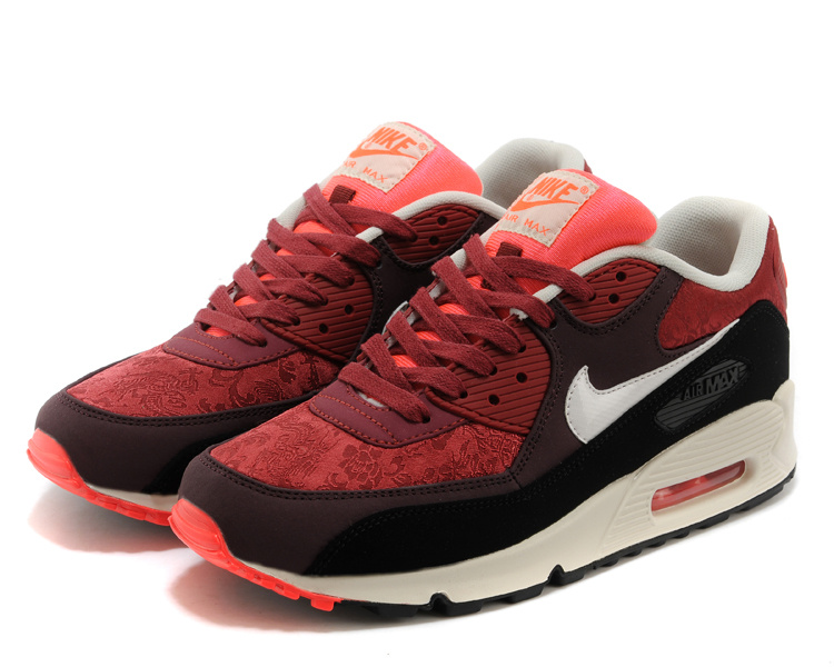 Nike Air Max 90 Wine Red Black White Lovers Shoes - Click Image to Close