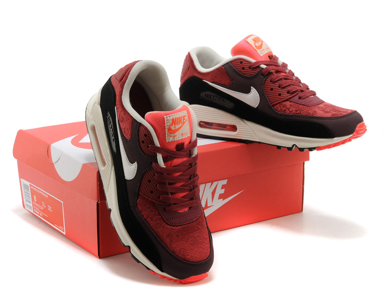 Nike Air Max 90 Wine Red Black White Lovers Shoes