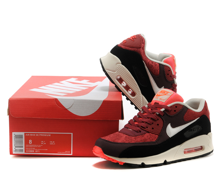 Nike Air Max 90 Wine Red Black White Shoes - Click Image to Close