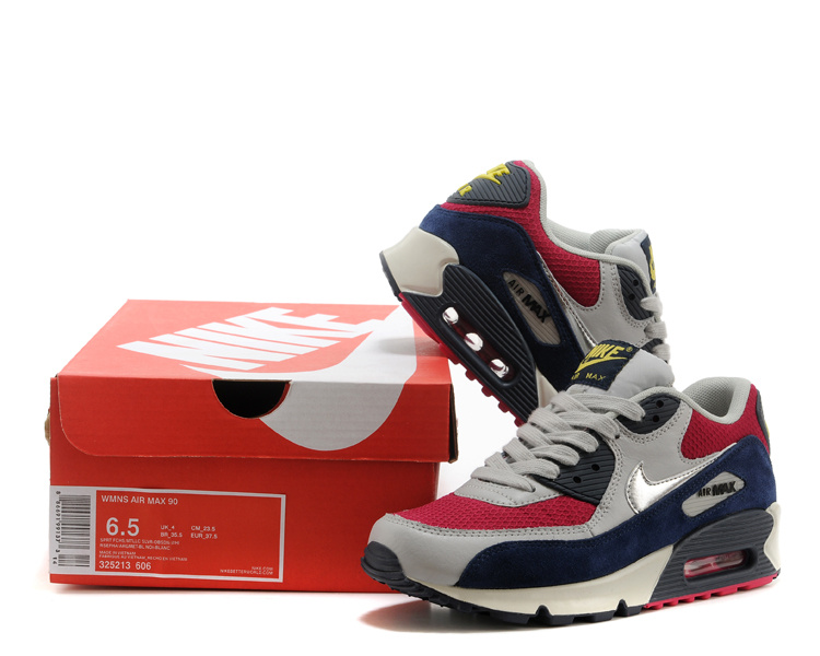 Nike Air Max 90 Women Grey Red Blue Black Shoes - Click Image to Close