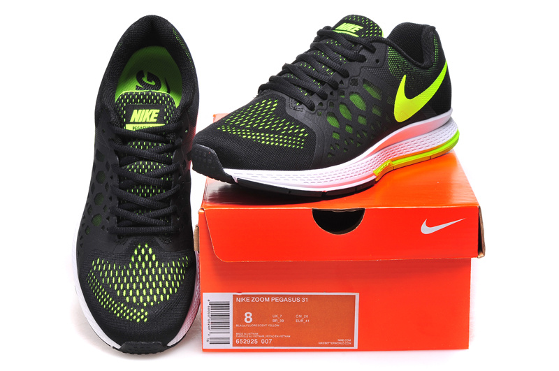 Nike Air Zoom Pegasus 31 Black Fluorscent Green Running Shoes - Click Image to Close