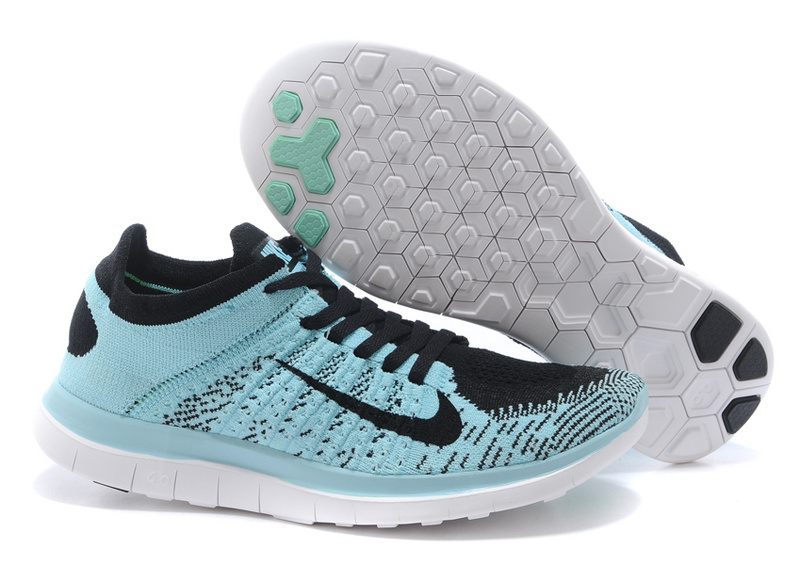 Nike Free Run 4.0 Flyknit Baby Blue Black White Running Shoes - Click Image to Close