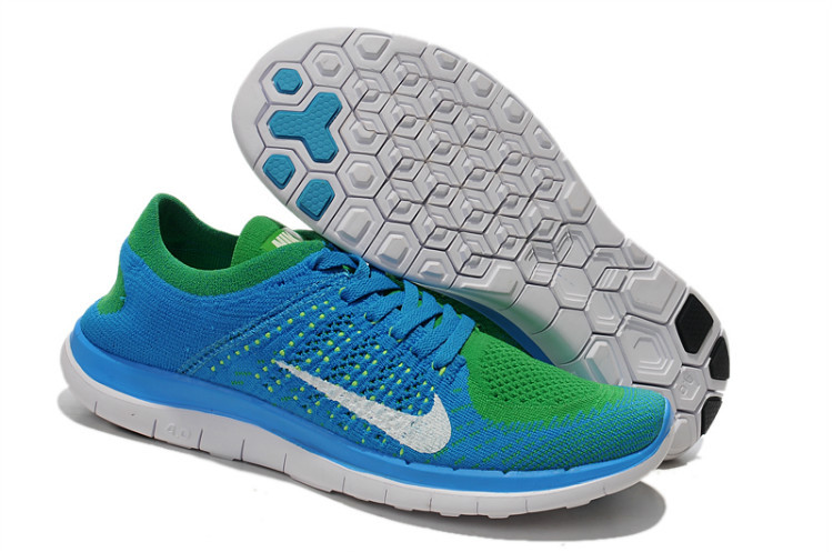 Nike Free Run 4.0 Flyknit Baby Blue Green White Running Shoes - Click Image to Close