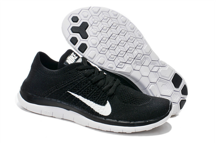Nike Free Run 4.0 Flyknit Black White Swoosh Running Shoes