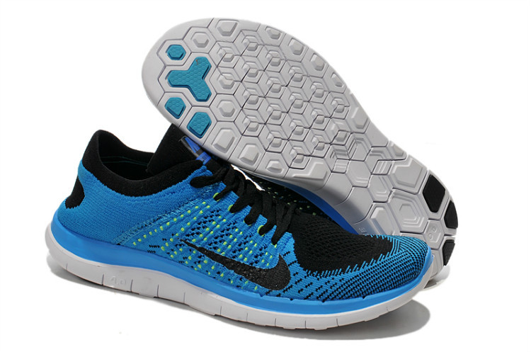 Nike Free Run 4.0 Flyknit Blue Black White Running Shoes - Click Image to Close