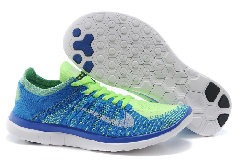 Nike Free Run 4.0 Flyknit Blue Green White Running Shoes - Click Image to Close