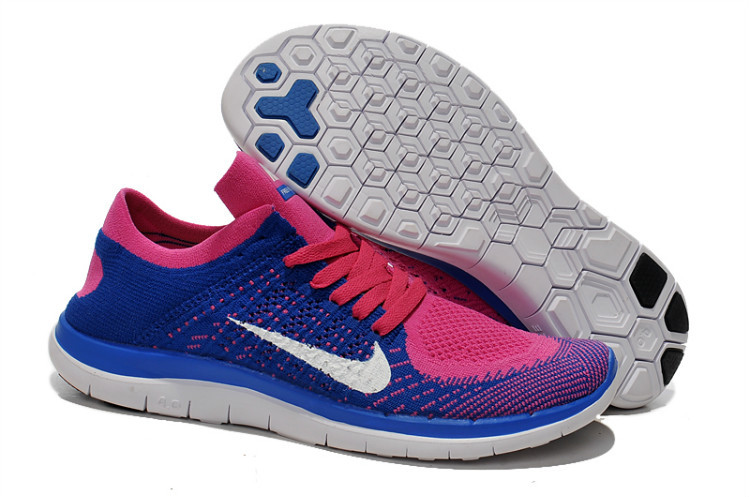 Nike Free Run 4.0 Flyknit Blue Pink White Running Shoes - Click Image to Close