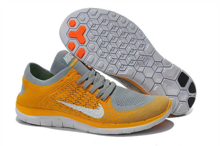 Nike Free Run 4.0 Flyknit Yellow Grey White Running Shoes