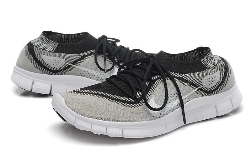 Nike Free Run 5.0 Flyknit Black Grey White Running Shoes - Click Image to Close