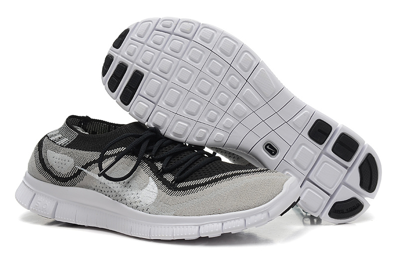 Nike Free Run 5.0 Flyknit Black Grey White Running Shoes - Click Image to Close
