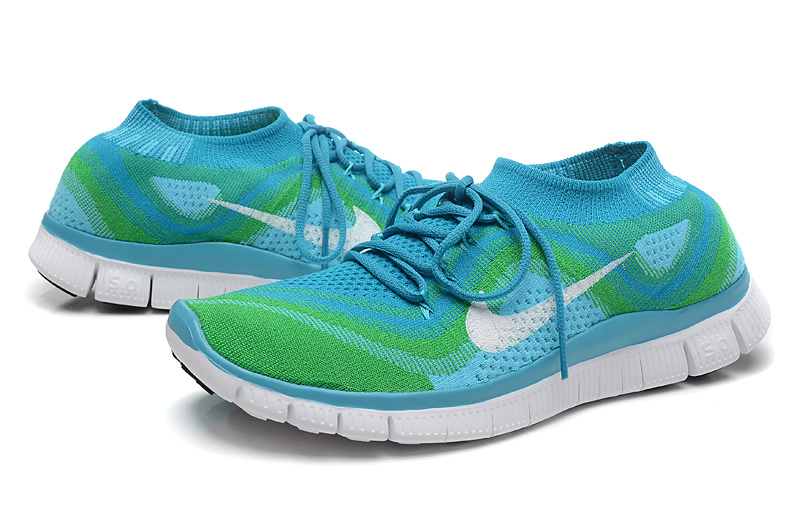 Nike Free Run 5.0 Flyknit Blue Green White Running Shoes - Click Image to Close