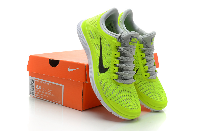 Nike Free Run 3.0 V5 Fluorscent Green Grey Shoes - Click Image to Close