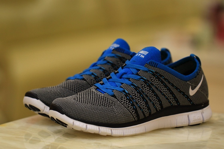 Nike Free 5.0 Flyknit Grey Black Blue Shoes - Click Image to Close