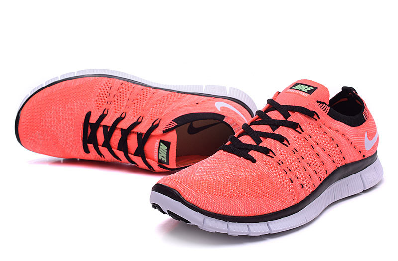 Nike Free 5.0 Flyknit Redish Orange Black Women Shoes - Click Image to Close