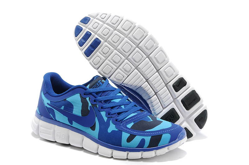 Nike Free Run 5.0 V4 Camouflage Navy Sea Blue Shoes - Click Image to Close