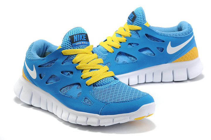Nike Free Run 2.0 Running Shoes Blue Yellow White - Click Image to Close