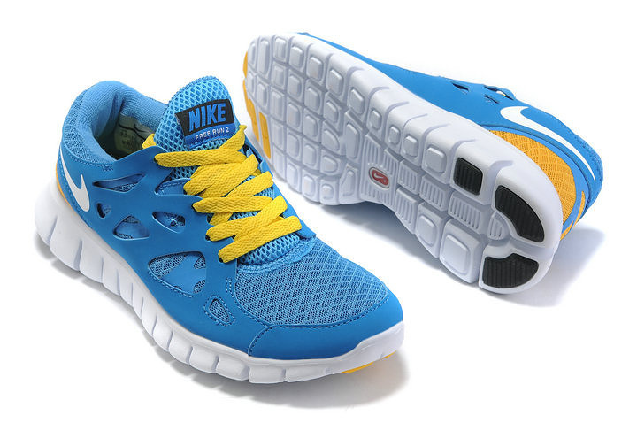 Nike Free Run 2.0 Running Shoes Blue Yellow White - Click Image to Close
