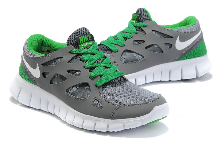 Nike Free Run 2.0 Running Shoes Grey White Green