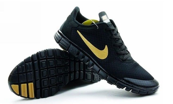 Nike Free Run 3.0 V2 Mesh All Black Gold Shoes - Click Image to Close