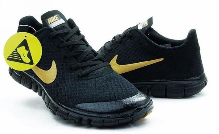 Nike Free Run 3.0 V2 Mesh All Black Gold Shoes - Click Image to Close
