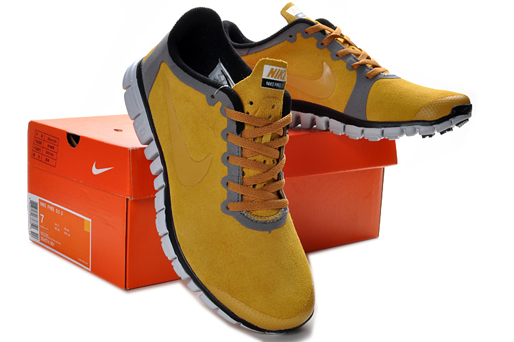 Nike Free Run 3.0 V2 Suede Yellow Grey Shoes
