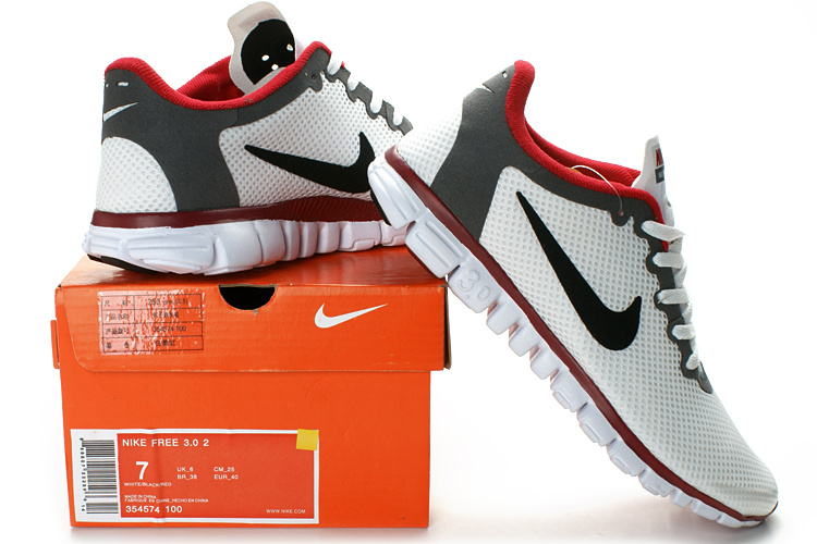 Nike Free Run 3.0 Mesh White Grey Red Shoes - Click Image to Close