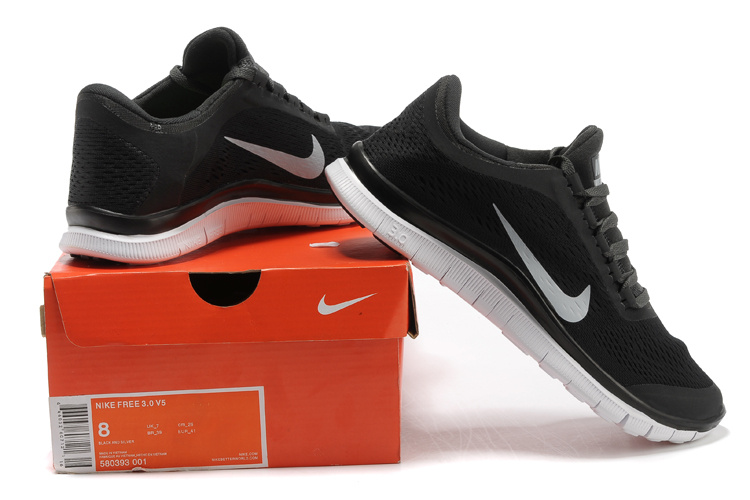 Nike Free Run 3.0 V5 Black White Shoes - Click Image to Close