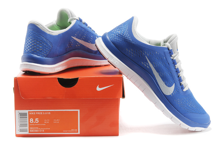 Nike Free Run 3.0 V5 Blue White Shoes - Click Image to Close