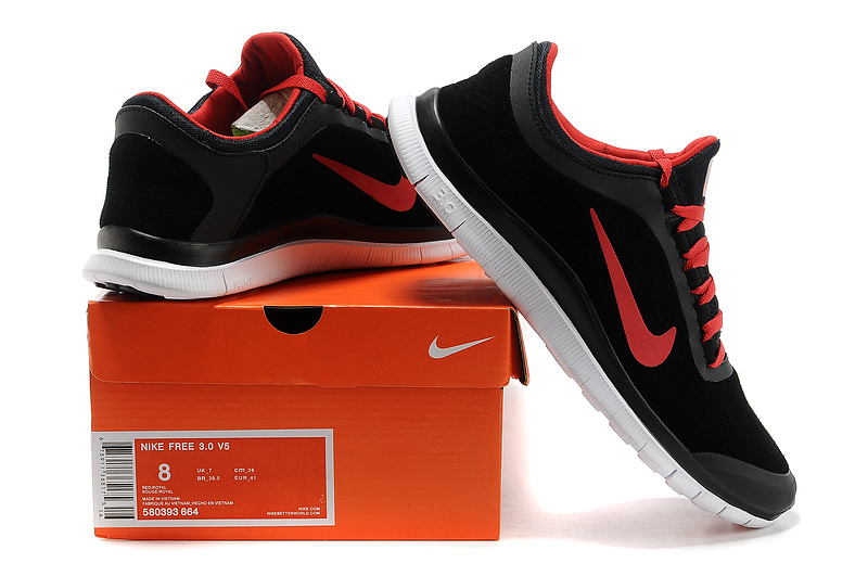 Nike Free Run 3.0 V5 Engrave Black Red White Shoes - Click Image to Close