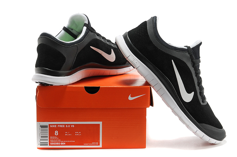 Nike Free Run 3.0 V5 Engrave Black White Shoes - Click Image to Close
