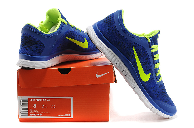 Nike Free Run 3.0 V5 Engrave Blue Yellow White Shoes - Click Image to Close