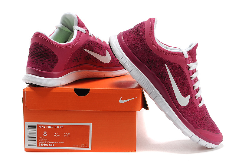Nike Free Run 3.0 V5 Engrave Wine Red White Shoes - Click Image to Close